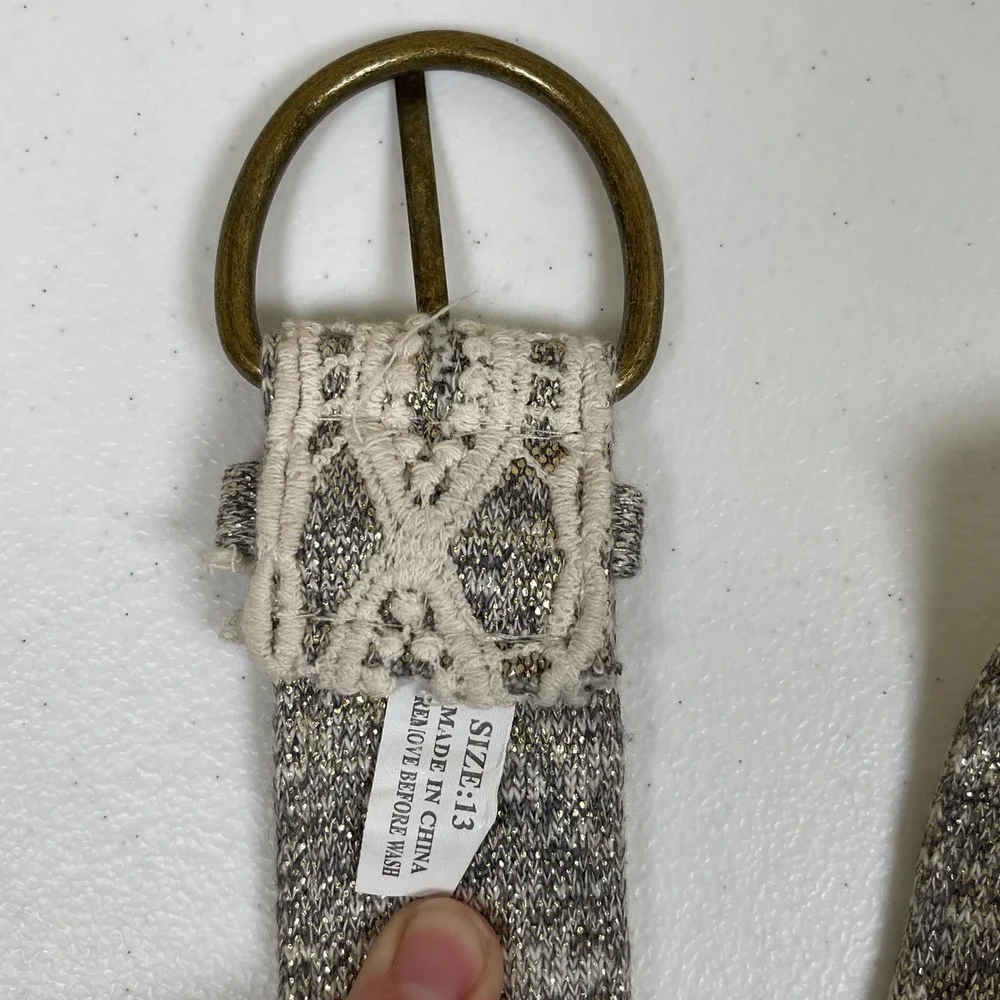 Vintage Women's Gray White Crochet Lace Fabric Belt 13 Y2K Boho Coquette Cottage